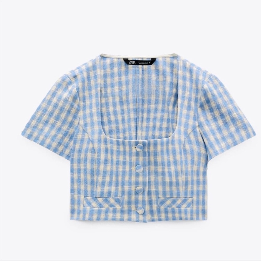 Zara Blue and White Gingham Crop Top
Size Small
